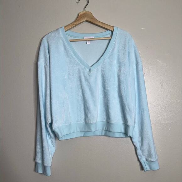 Beyond Yoga Tropez Pullover Tropical Waters Blue Terry Cloth Medium Sea Foam - Picture 2 of 7